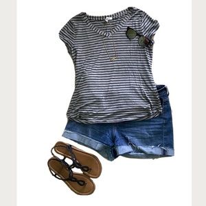 Cable and Gauge black and grey stripped t shirt